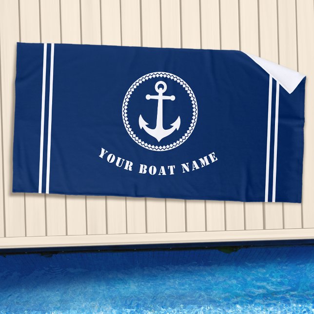 Moderner Anker mit Schiffsname Navy Blue Strandtuch (Von Creator hochgeladen)