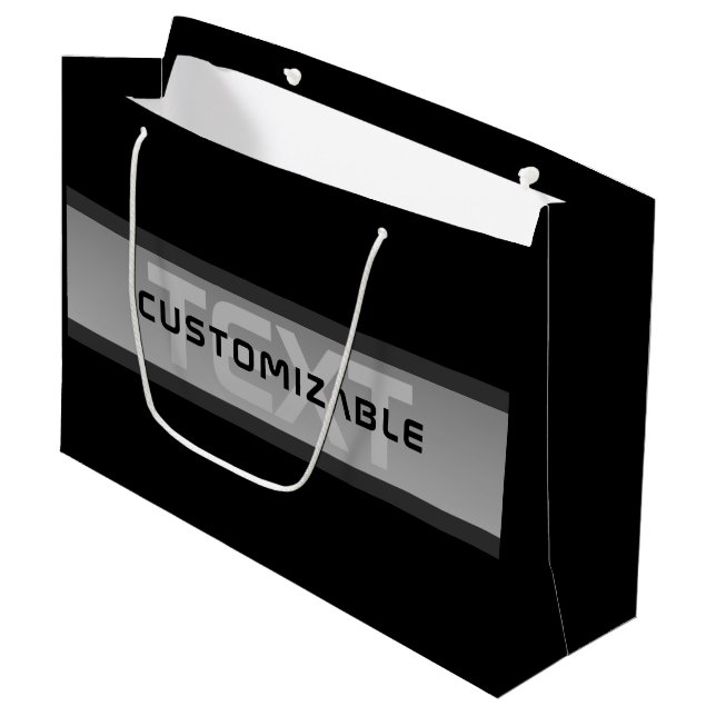Moderner, anpassbarer Layierter Text | Schwarz & G Große Geschenktüte (Vorderseite Schrägansicht)