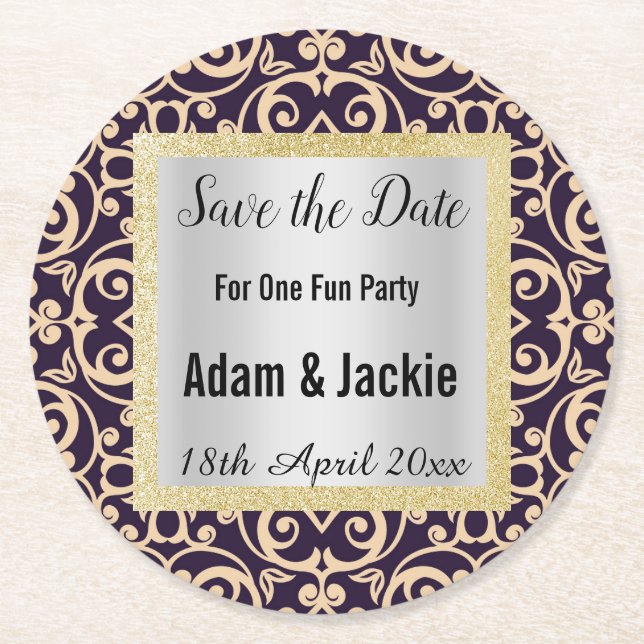 MODERNER APRICOT NAVY SAVE THE DATE UNTERSETZER (Vorderseite)