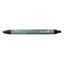Moderner Aquamariner Blue Gold Agate Geode Pen