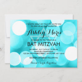 Moderner Aquamariner Glitzer Lights Bat Mitzvah Ei Einladung