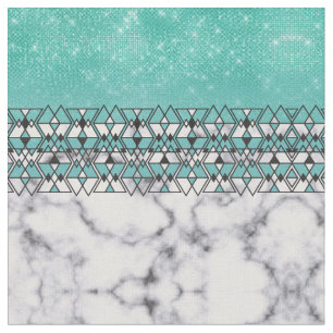 Moderner Aquamariner Glitzer Marble Geometric Trib Stoff