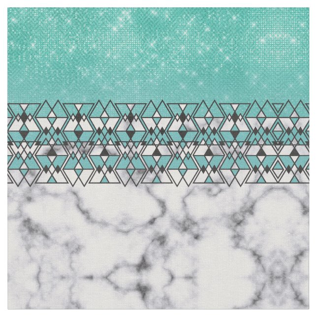 Moderner Aquamariner Glitzer Marble Geometric Trib Stoff (Nahaufnahme)