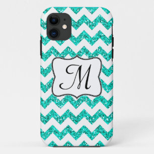 Moderner Aquamariner Glitzer Zickzack Monogramm IP Case-Mate iPhone Hülle