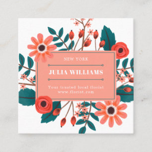 Moderner aquamariner Korallenrahmen Blumenstrauß B Quadratische Visitenkarte