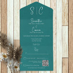 Moderner Aquamariner Minimal-QR-Code für Monogramm All In One Einladung<br><div class="desc">MIT ODER OHNE QR CODE IM UAWG BEREICH ODER MIT ODER OHNE ABENDESOPTIONEN. Dieses Design ist einfach, aber elegant, komplett mit den Initialen des Bräutigams und der Braut. Der Hintergrund hat ein verwittertes, gealtertes Aussehen. Fügen Sie Ihrer Einladung auch einen personalisierten QR-Code hinzu, damit Sie schnell auf Ihre Hochzeitswebsite für...</div>