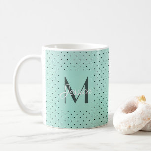 Moderner Aquamariner Polka-Dot und Monogramm Kaffeetasse