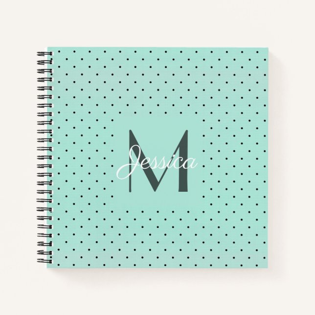 Moderner Aquamariner Polka-Dot und Monogramm Notizbuch (Vorderseite)