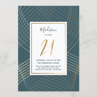 Moderner aquamariner und Gold21. Geburtstag Einladung