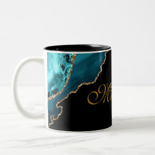 Moderner Aquamariner und goldener Agate Stone Pers Zweifarbige Tasse