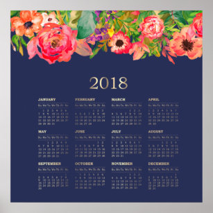 Moderner Aquarellblumen-Kalender 2018 Poster