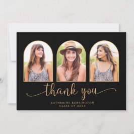 Moderner Arch Black Gold 3 Foto Abschluss Dankeskarte