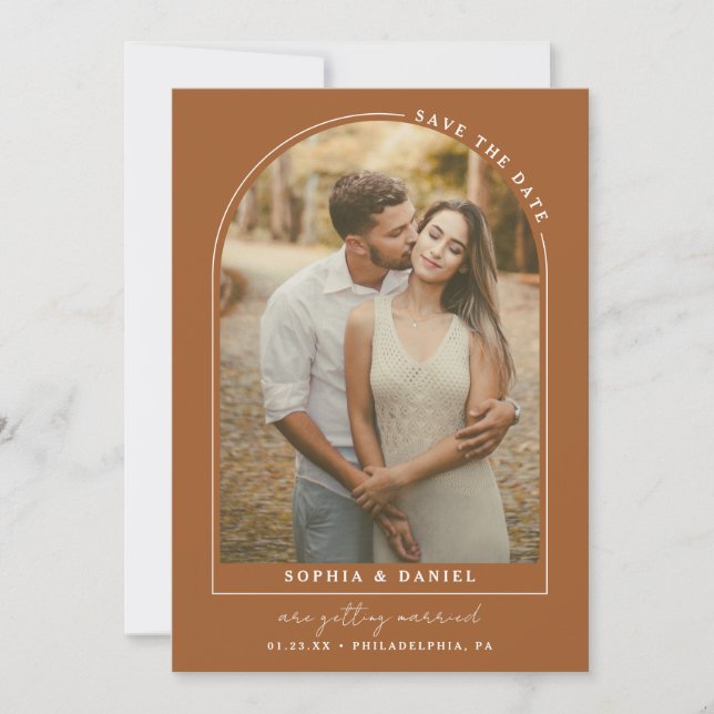 Moderner Arch Boho Arch mit Foto Save the Date (Vorderseite)