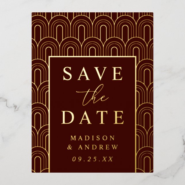 Moderner Arch Deko Wedding Save the Date Folie Einladungspostkarte (Vorderseite)