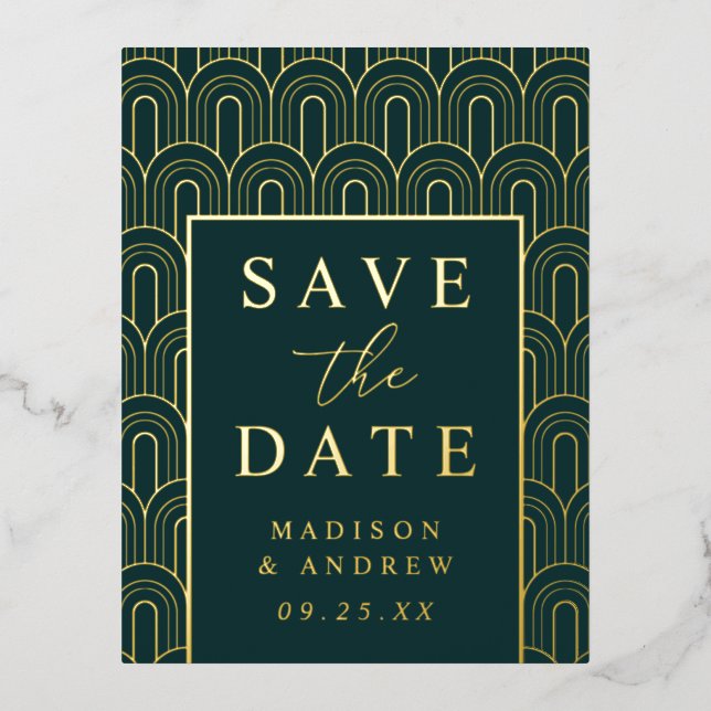 Moderner Arch Deko Wedding Save the Date Folie Einladungspostkarte (Vorderseite)