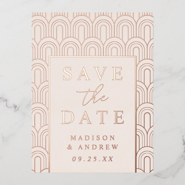 Moderner Arch Deko Wedding Save the Date Folie Einladungspostkarte (Vorderseite)