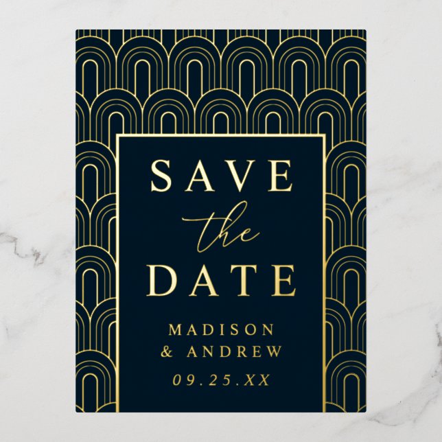 Moderner Arch Deko Wedding Save the Date Folie Einladungspostkarte (Vorderseite)