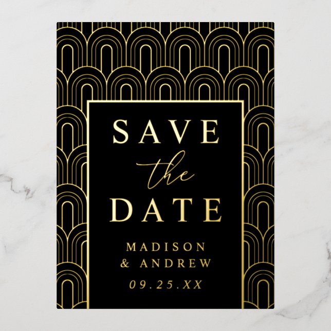 Moderner Arch Deko Wedding Save the Date Folie Einladungspostkarte (Vorderseite)