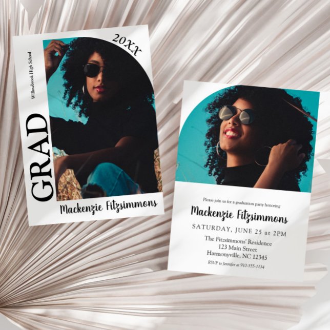 Moderner Arch Foto Abschluss Einladung (White Modern Arch Photo Graduation Invitation)