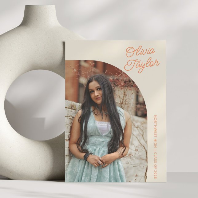 Moderner Arch Minimalistisch Orange Foto Abschluss Ankündigung (Von Creator hochgeladen)