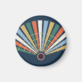Moderner Art-Déco-Fächer in Navy und Jade Magnet