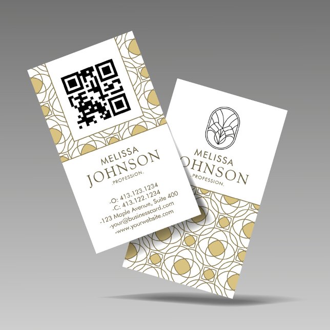 Moderner Art Deco Vertikaler Goldener QR-Code Visitenkarte (Von Creator hochgeladen)
