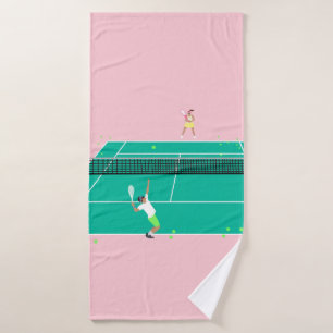 Moderner Art Tennis Match Player Rosa Grün Badehandtuch