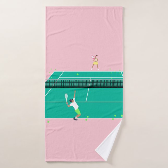 Moderner Art Tennis Match Player Rosa Grün Badehandtuch (Badehandtuch)