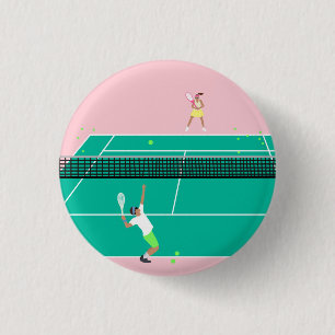 Moderner Art Tennis Match Player Rosa Grün Button