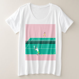 Moderner Art Tennis Match Player Rosa Grün Große Größe T-Shirt