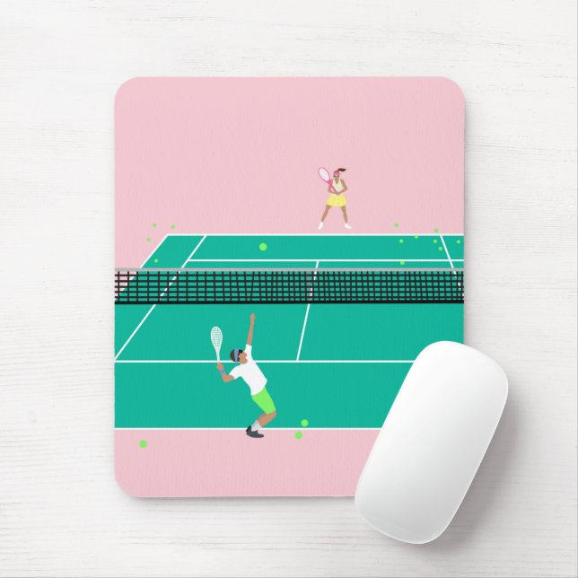 Moderner Art Tennis Match Player Rosa Grün Mousepad (Mit Mouse)