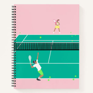 Moderner Art Tennis Match Player Rosa Grün Notizbuch