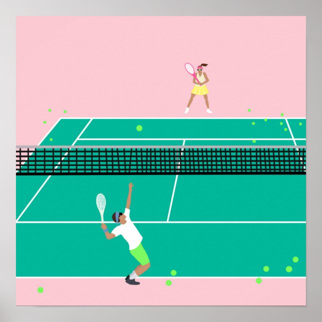 Moderner Art Tennis Match Player Rosa Grün Poster (Vorne)