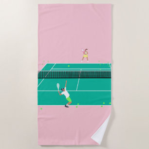Moderner Art Tennis Match Player Rosa Grün Strandtuch