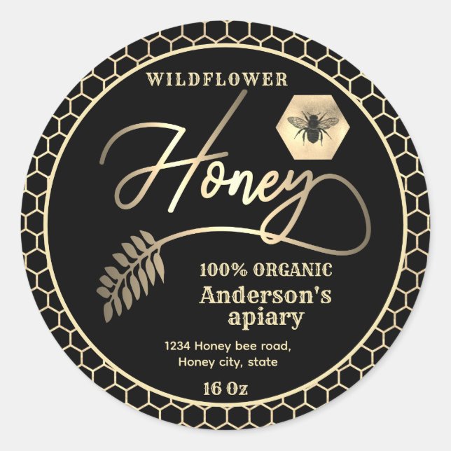 Moderner attraktiver Honig aus schwarzem Gold Runder Aufkleber (Vorderseite)