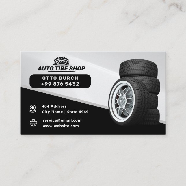 Moderner Auto Tire Shop | Schwarz Visitenkarte (Vorderseite)