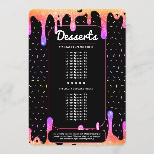 Moderner Baker Caterer Dekorator Tropfen Rainbow B Menükarte (Vorderseite)