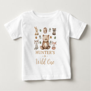 Moderner Bär-Wald-Wilder-Einer 1. Geburtstag Baby T-shirt