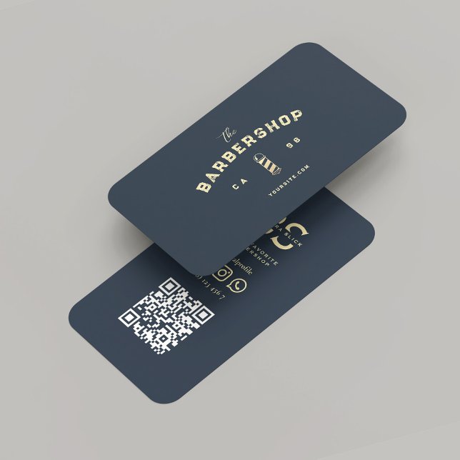 Moderner Barbershop Dark Blue Gold Barber's Pole Visitenkarte (Modern Barbershop Dark Blue Gold Barber's Pole Business Card
)