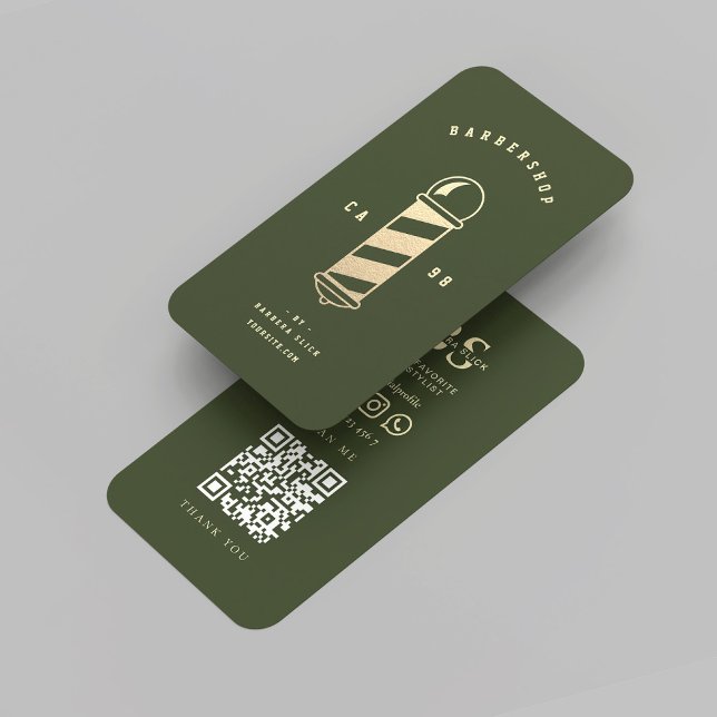 Moderner Barbershop Dunkelgrüner Goldbarberpol Visitenkarte (Modern Barbershop Dark Green Gold Barber Pole Business Card
)