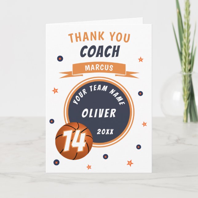 Moderner Basketball-Ball Danke, Coach Dankeskarte (Vorderseite)