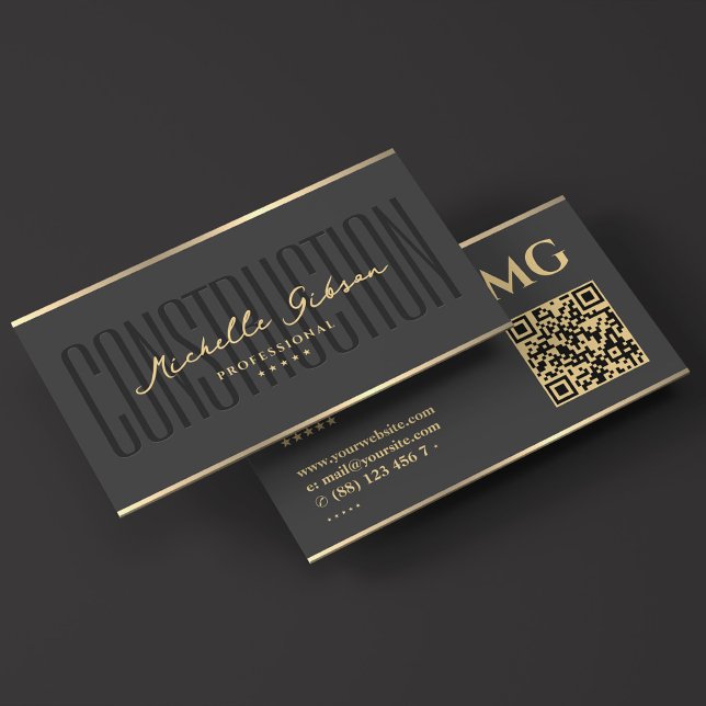 Moderner Bauauftragnehmer Dunkelgraue Imitate Gold Visitenkarte (Modern Construction Contractor Dark Grey Faux Gold Business Card
)