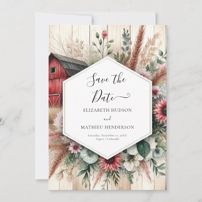 Moderner Bauernhof Barnyard Hochzeit Save The Date (Vorderseite)