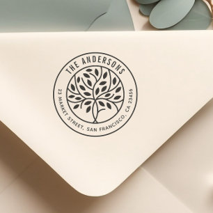 Moderner Baum   Benutzerdefinierter Familienname u Permastempel