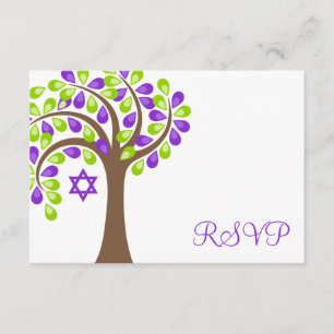 Moderner Baum Lila Grüner Bat Mitzvah UAWG RSVP Karte