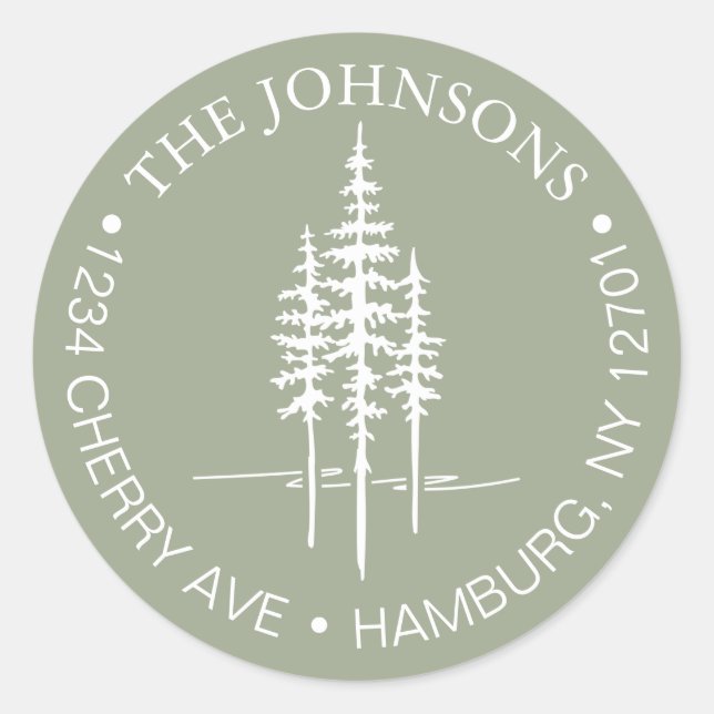 Moderner Baumwald Rustikale Hochzeitssemble-Rückse Runder Aufkleber (Vorderseite)