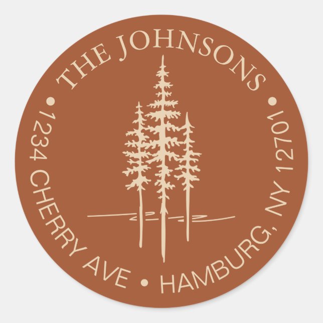 Moderner Baumwald Rustikale Hochzeitssemble-Rückse Runder Aufkleber (Vorderseite)