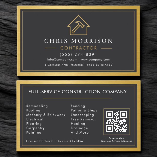 Moderner Bauunternehmer Metall QR-Code Visitenkarte (Von Creator hochgeladen)
