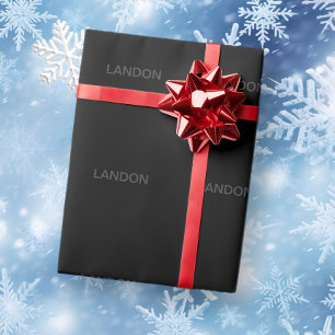 Moderner bearbeitbarer Text   Dunkelgrau und schwa Geschenkpapier