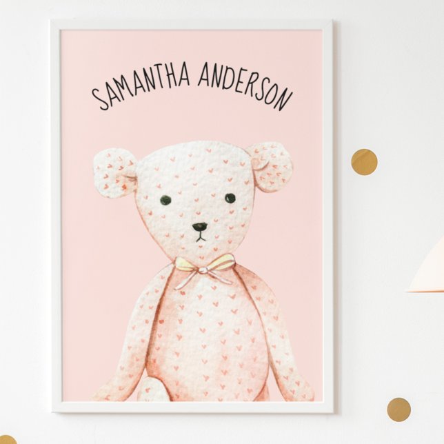 Moderner Beauty Pastel Pink Teddy Bär mit Namen Poster (Von Creator hochgeladen)